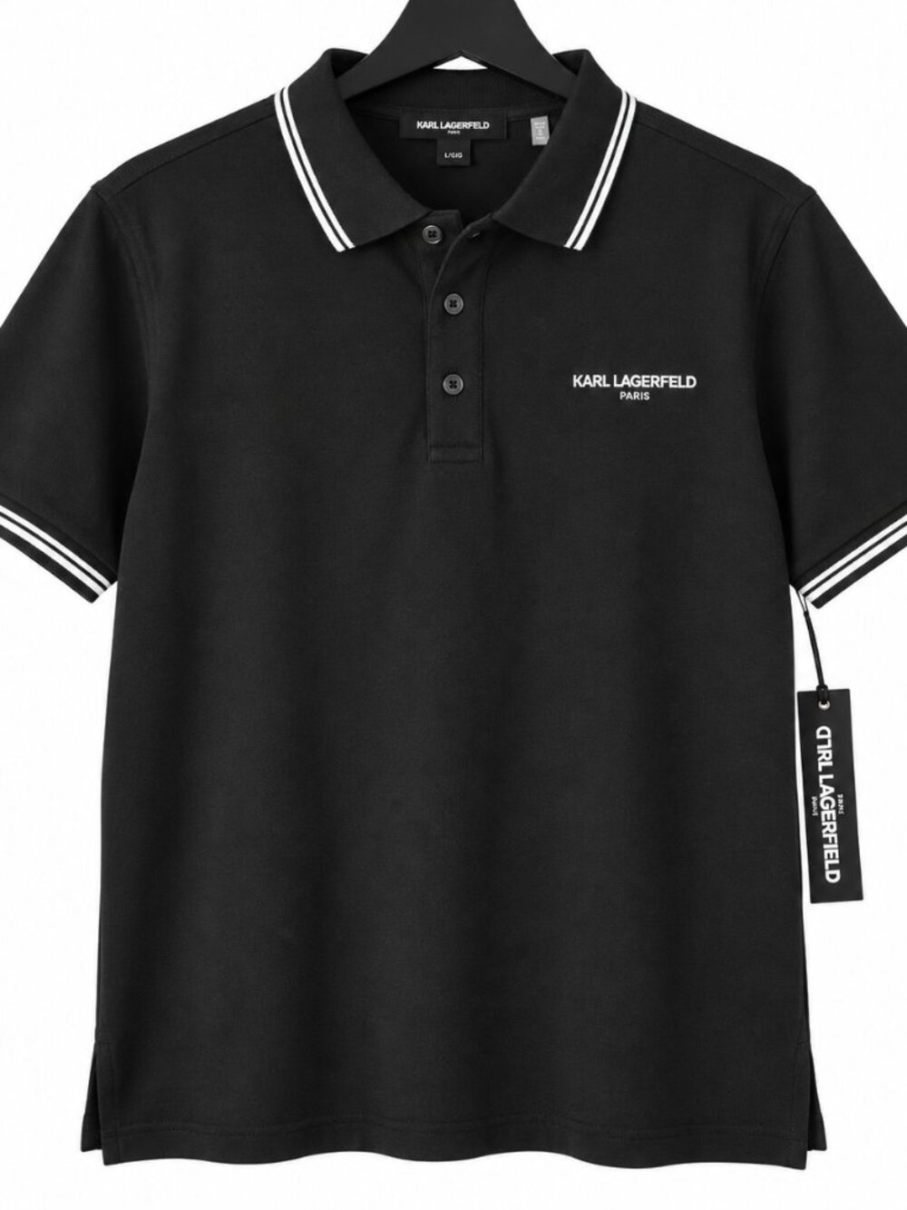 Karl Lagerfeld Paris Contrast Collar Logo Polo Men’s L Black NWT